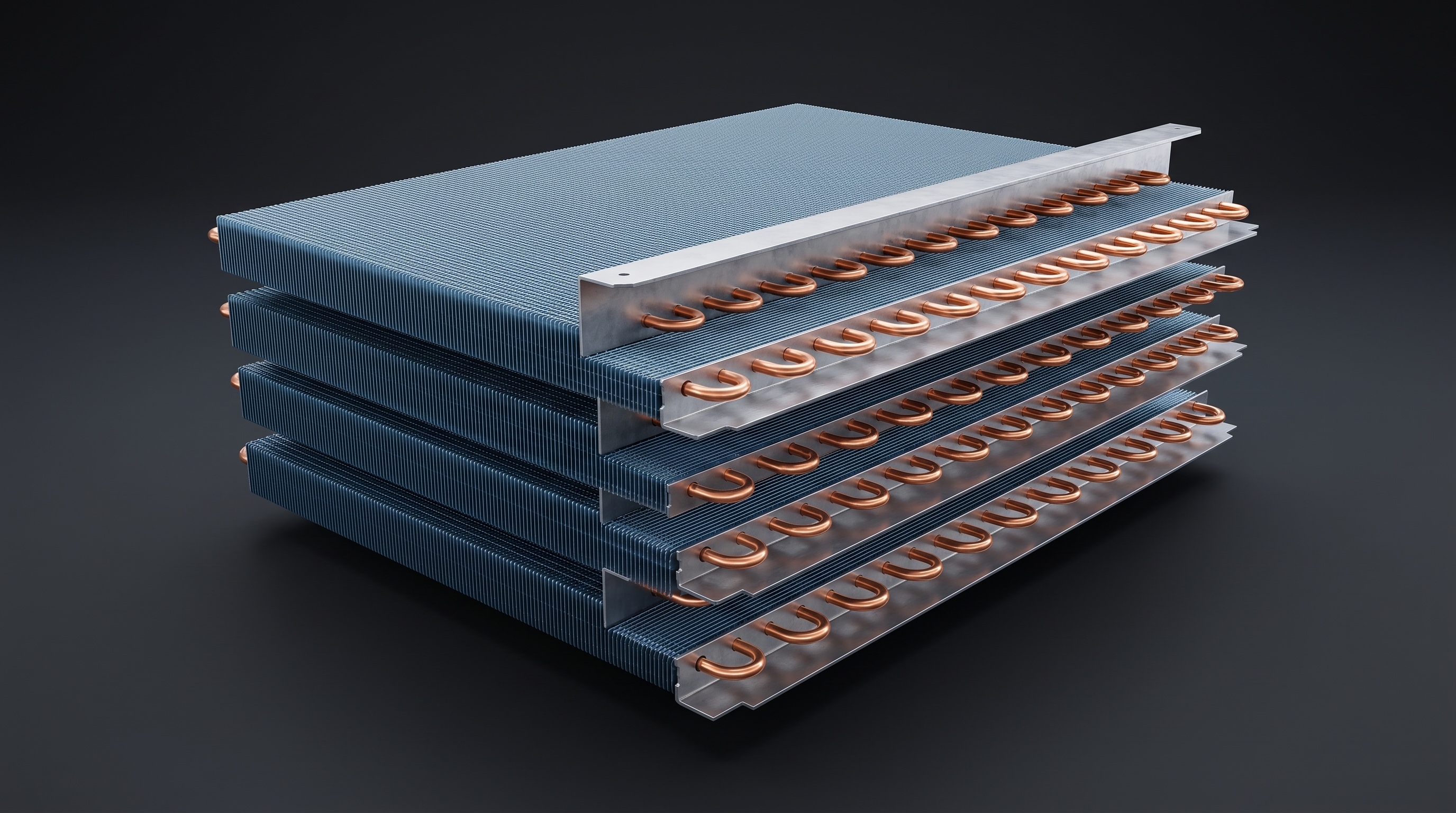 Sections de batteries à ailettes empilées, ailettes bleues et collecteurs cuivre